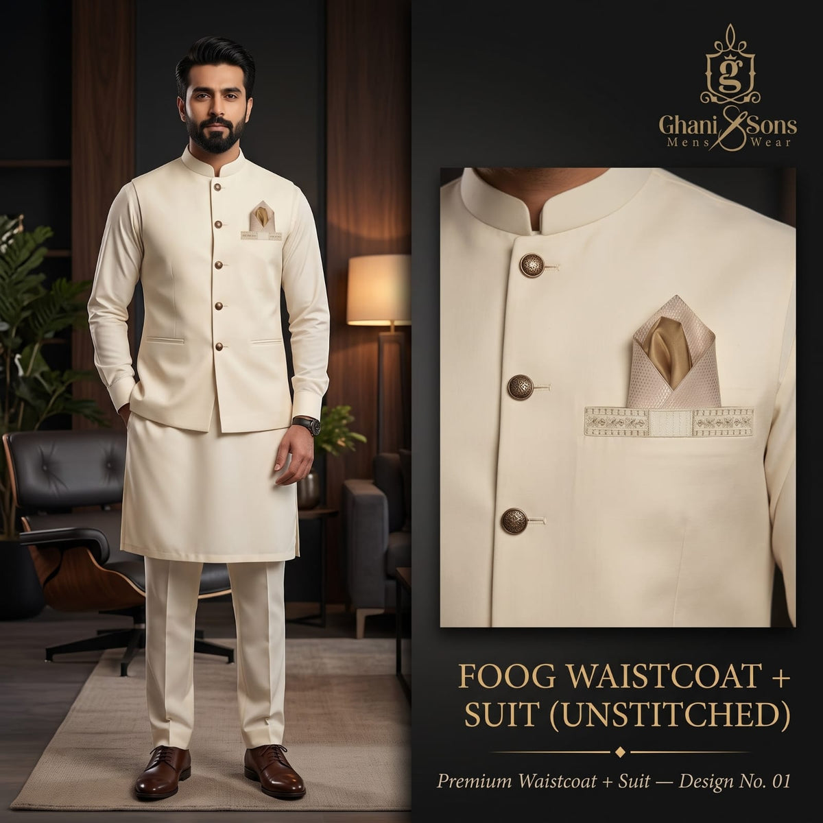 FOOG Waistcoat + Suit - Premium Toyobo finish waistcoat